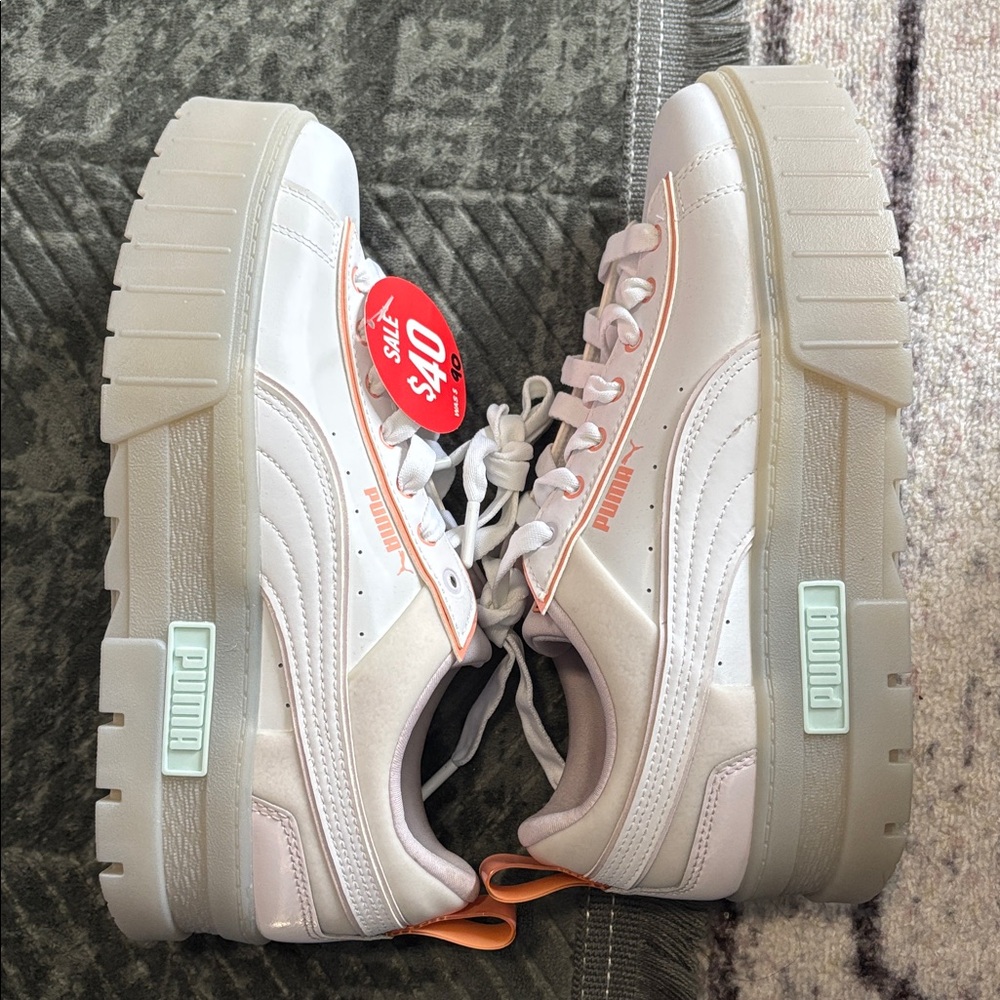 White and Orange FENTY Puma Platform Sneakers